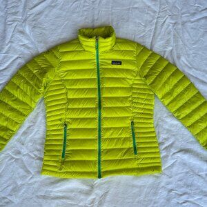 Patagonia Down Sweater Jacket/ Neon Green w Teal Lining / Women LG / LIKE NEW!
